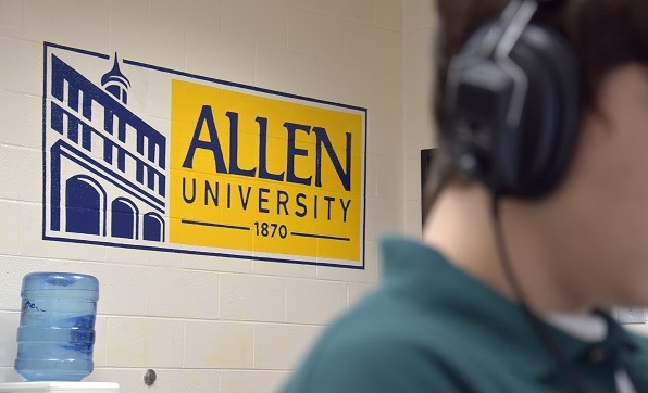 Allen University logo painted on DJJ classroom wall