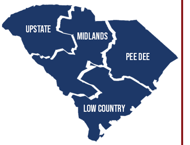 SC Regional map - Upstate, Midlands, Low Country and Pee Dee